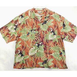 Pussers Island Reserve Shirt Men XL Orange Green Silk Hawaiian Classic Button-Up